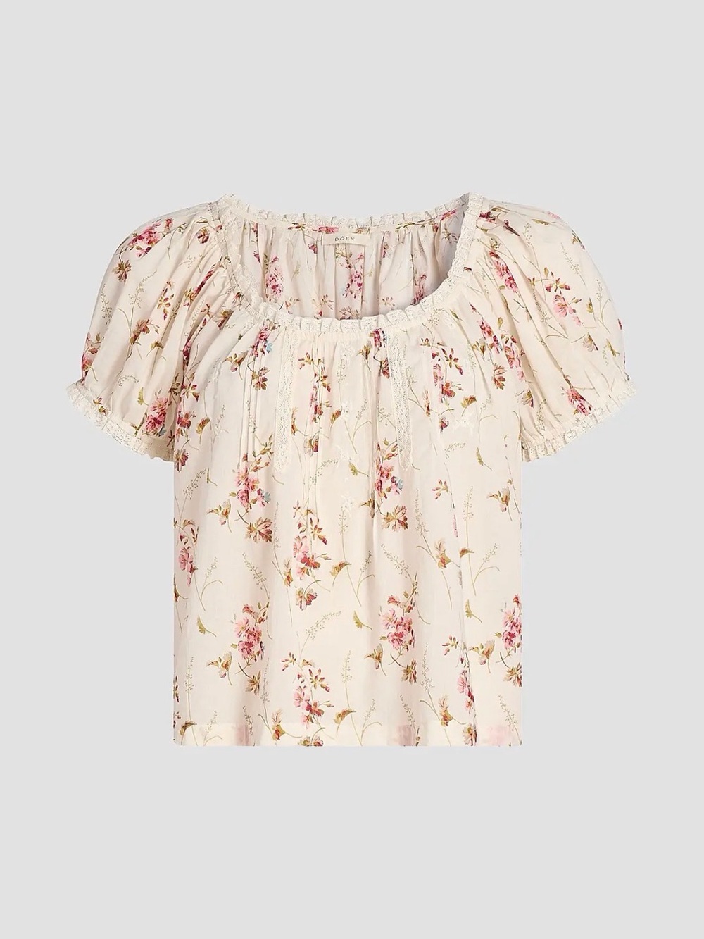 Doen Cream Floral Puff-Sleeve Peasant Blouse